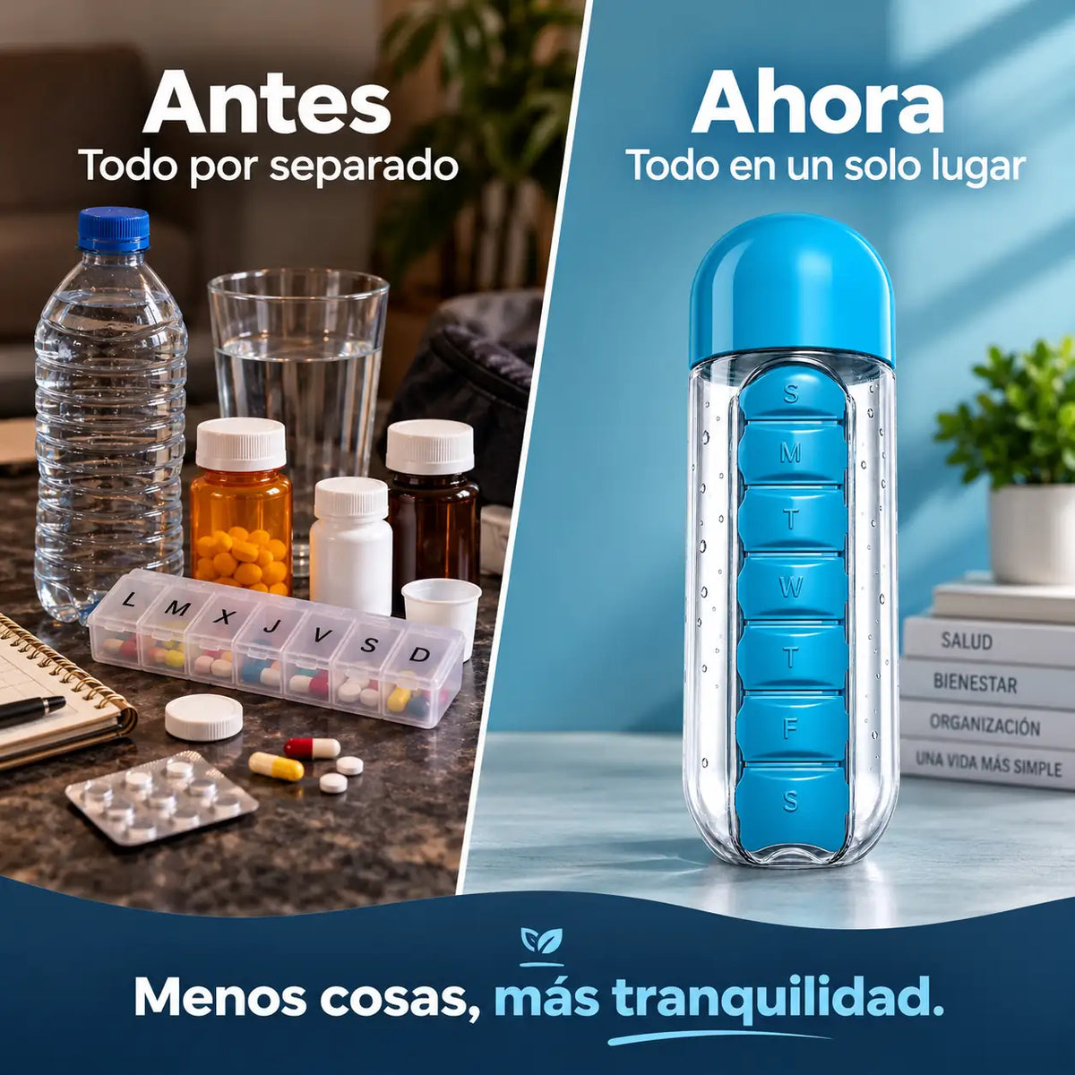 SemanaFácil® - Pastillas y agua organizadas en un solo lugar
