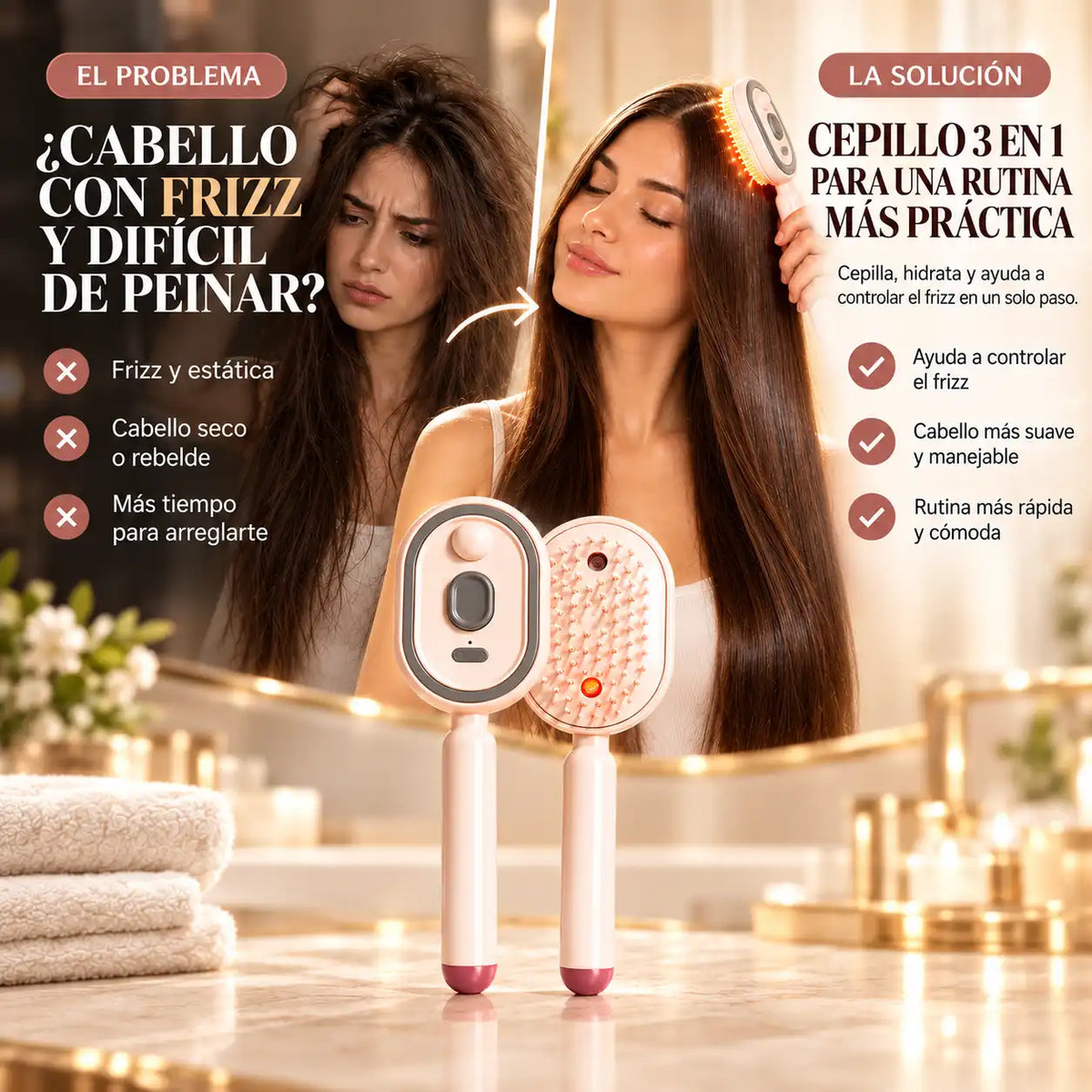 ✨ LumiBrush® - Controla el frizz y deja tu cabello más suave y manejable | 3 en 1