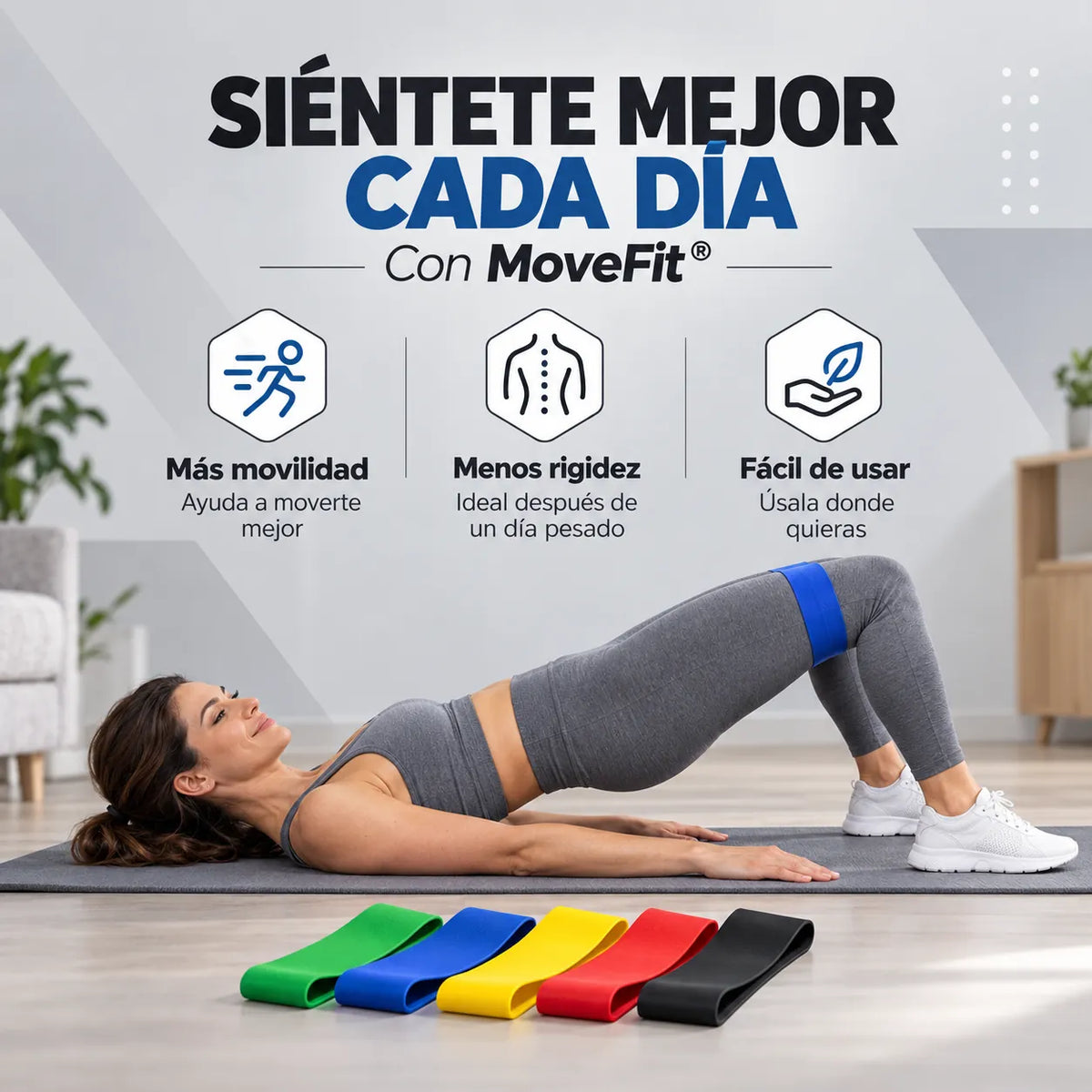 MoveFit® - Kit de 5 bandas para moverte mejor y fortalecer tu cuerpo + Bolsa incluida