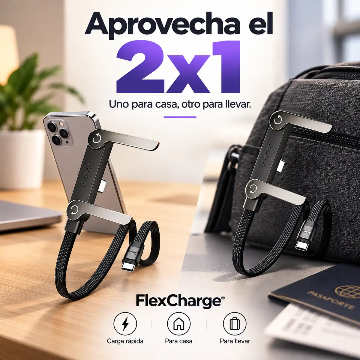 FlexCharge® 2x1 - Usa tu celular cómodamente mientras carga