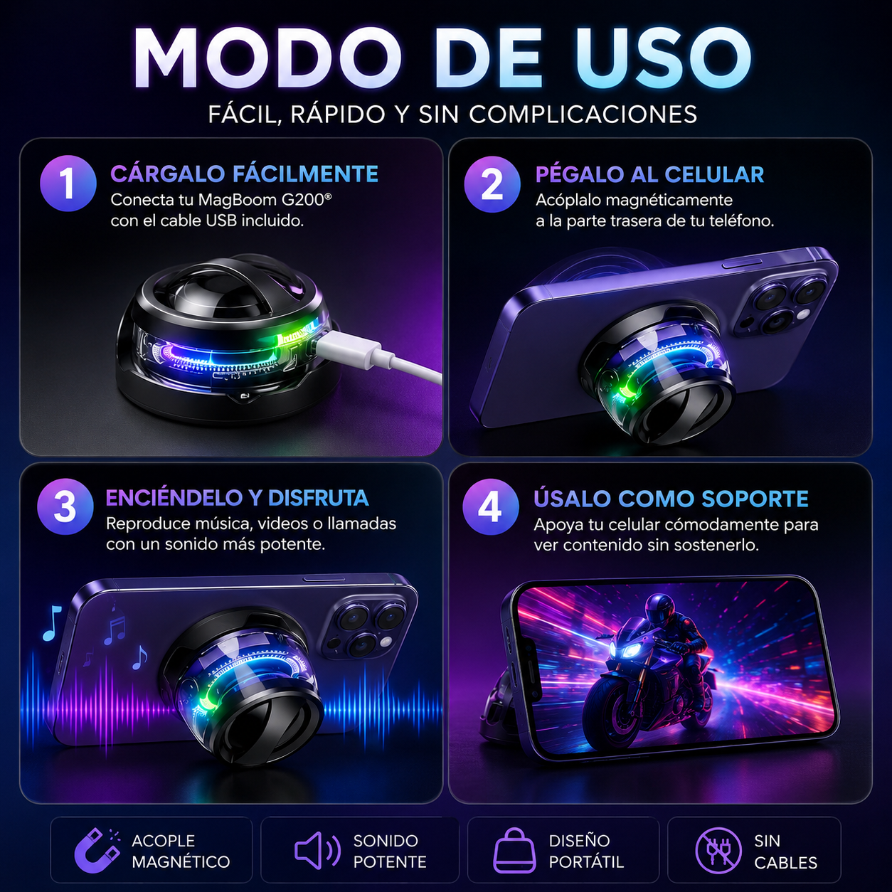 MagBoom G200® - Sonido potente y soporte práctico donde vayas