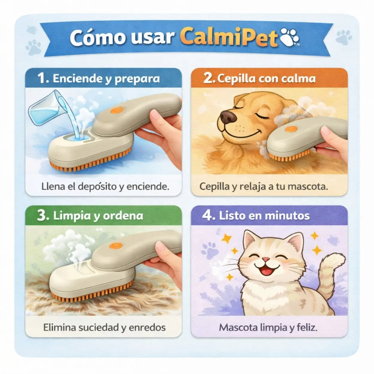 CalmiPet® – Mantén a tu mascota limpia, sin estrés y con menos pelos en casa