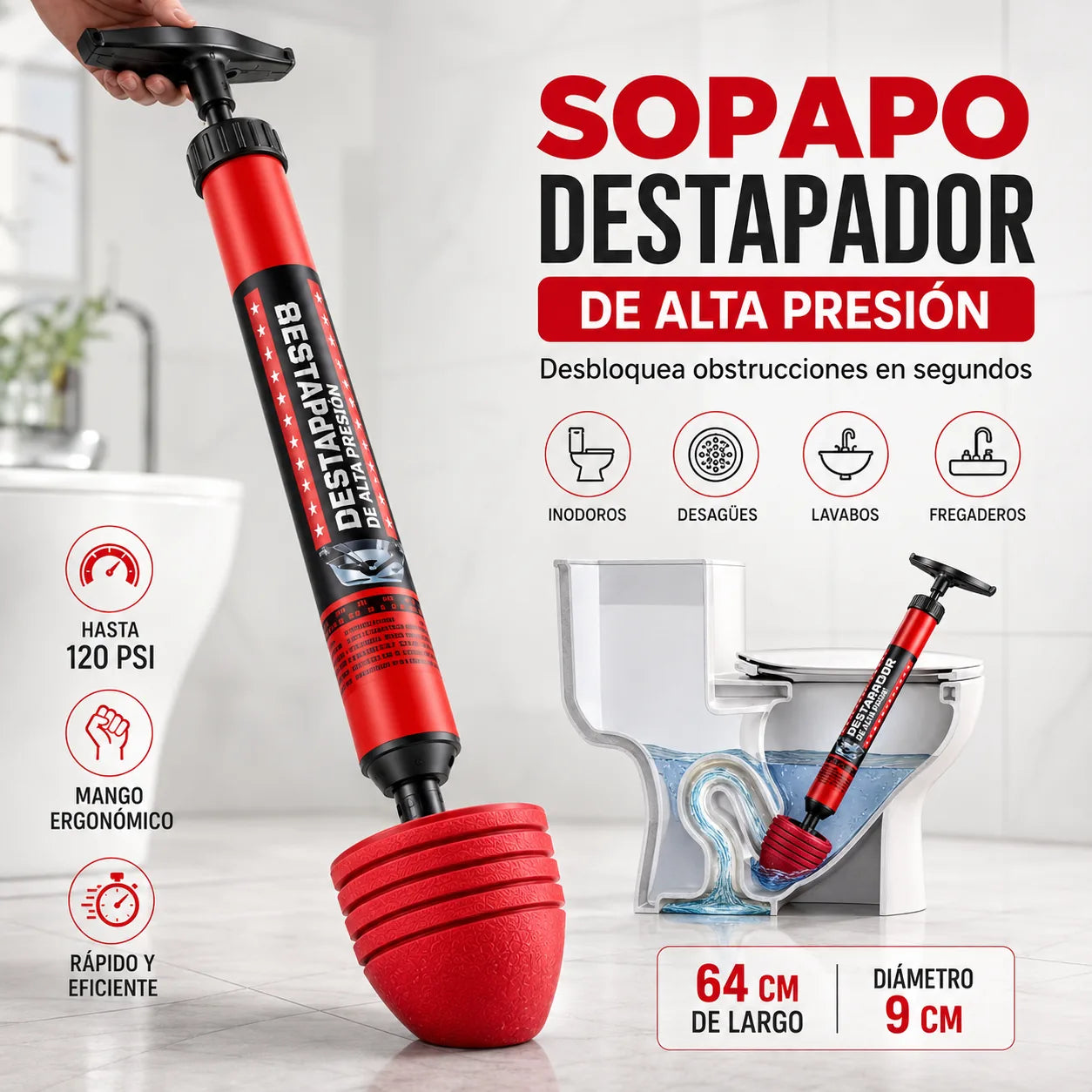 PresiónHogar® - Solución práctica para obstrucciones de baño y cocina
