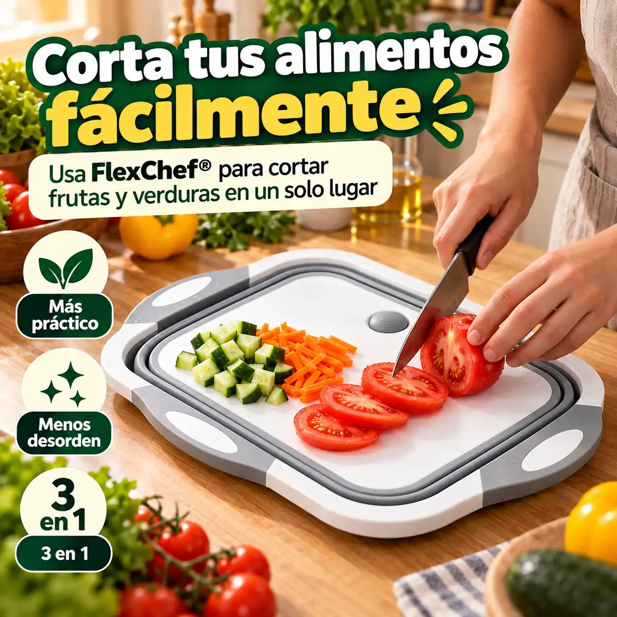 FlexChef® - Lava, escurre y corta en un solo producto | 🔥 3 en 1