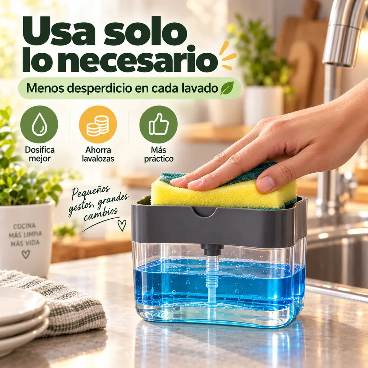 PACK 2x1 LavaFácil® - Lava más rápido, ordenado y usando solo el lavalozas necesario + Esponja incluida