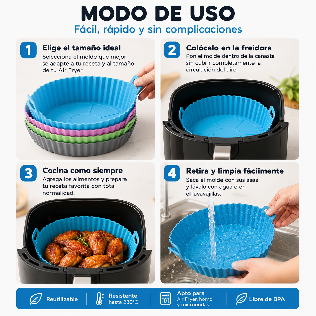 6 x AirClean® - Mantén tu freidora limpia en cada preparación + Ebook de regalo