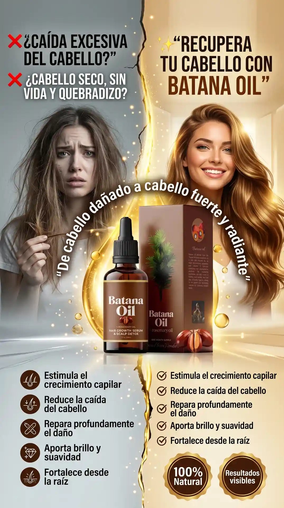 🌿 BATANA OIL™ – Cuida tu cabello debilitado y luce una melena con más cuerpo y volumen | 60 ml