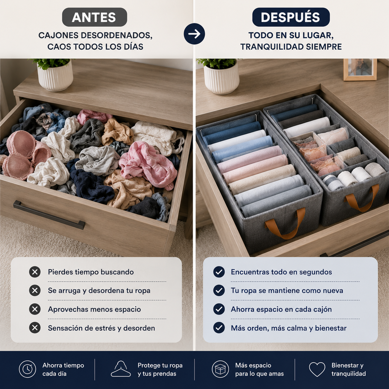 2 x OrdenUp® - Mantén tus cajones organizados y ahorra espacio cada día + E-book de regalo