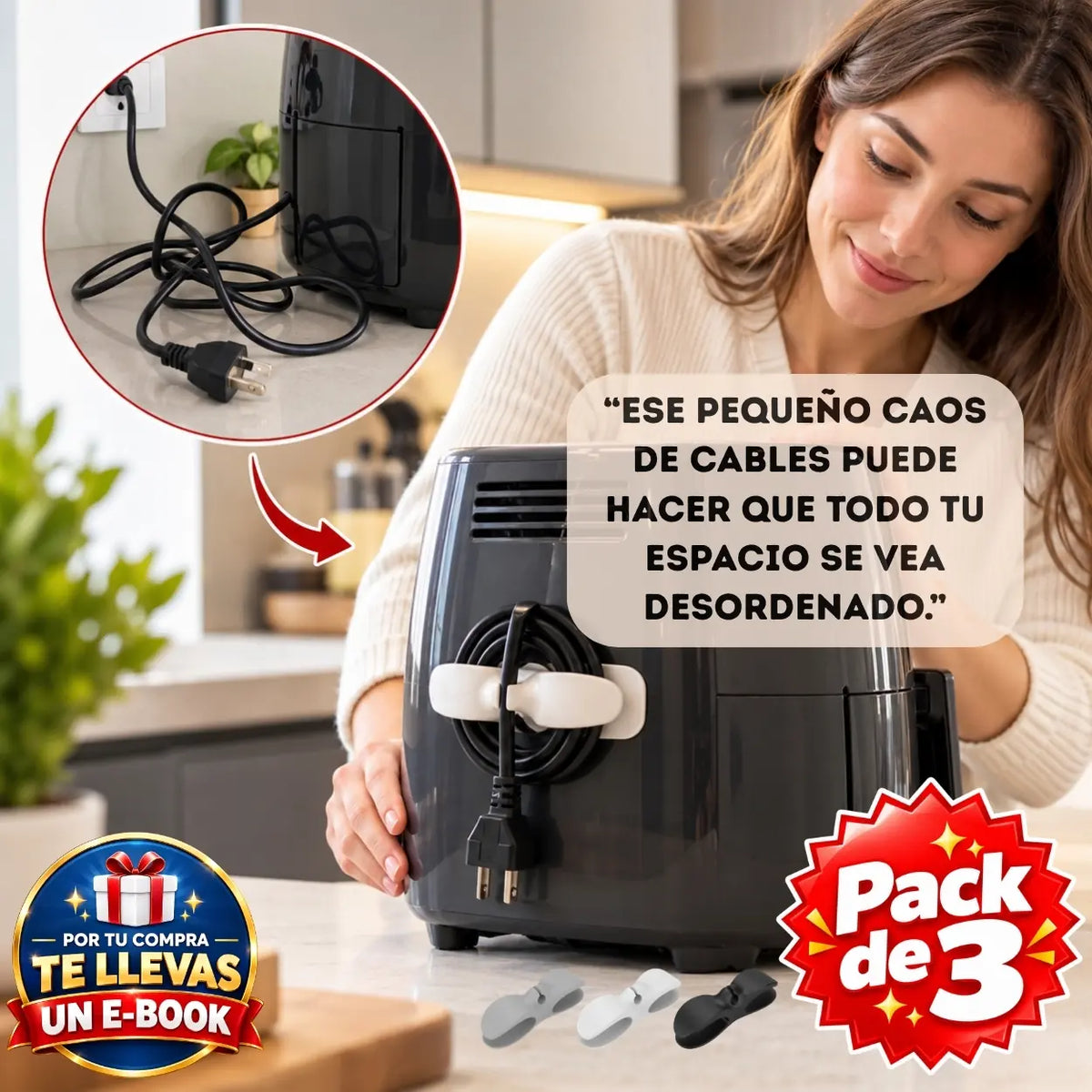 CableFix® Pack x3 – Organiza tus cables en segundos y despídete del desorden