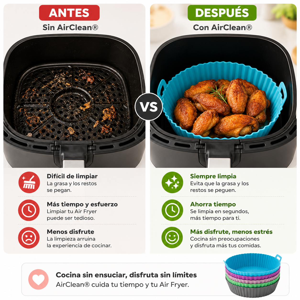 6 x AirClean® - Mantén tu freidora limpia en cada preparación + Ebook de regalo