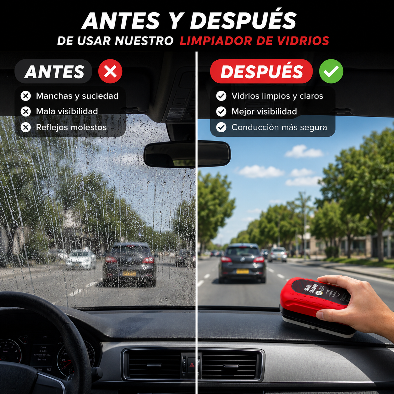 2 x 1 - ClearDrive® - Vidrios Impecables para una Visibilidad Más Clara al Conducir