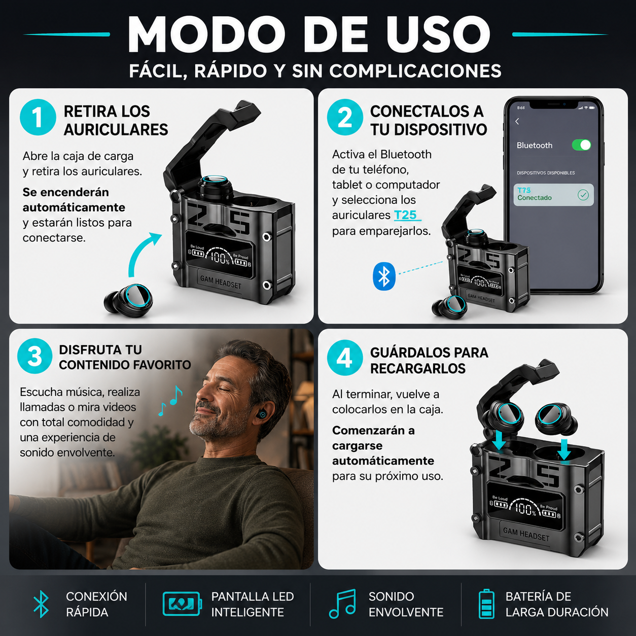 T25 AudioZen® - Sonido Claro y Comodidad para Todo tu Día