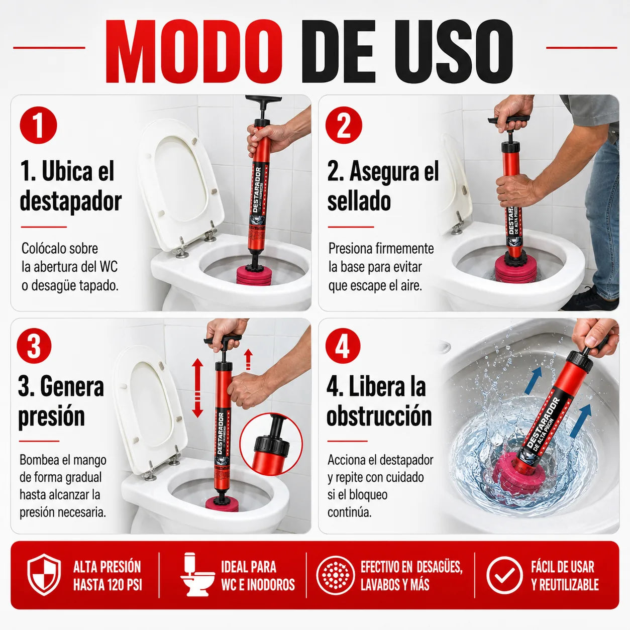 PresiónHogar® - Solución práctica para obstrucciones de baño y cocina