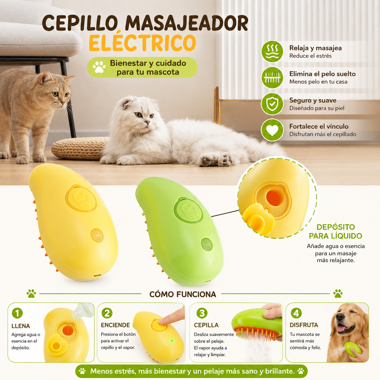 PetSteam® - Pelaje Más Suave, Limpio y Sin Enredos Cada Día + Ebook de regalo